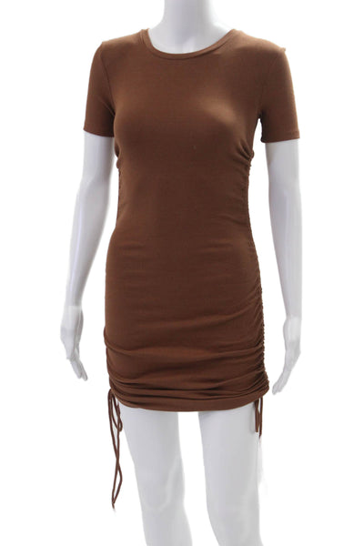 Zara Women Bodycon T-Shirt Dress Brown Crew Neck Short Sleeve Cotton Size S