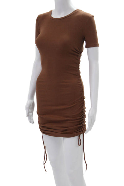 Zara Women Bodycon T-Shirt Dress Brown Crew Neck Short Sleeve Cotton Size S