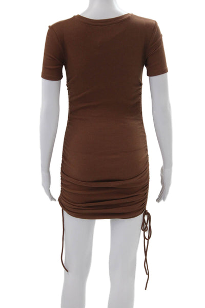 Zara Women Bodycon T-Shirt Dress Brown Crew Neck Short Sleeve Cotton Size S