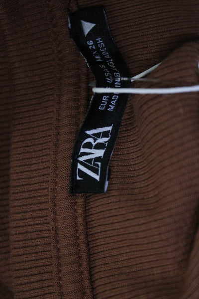 Zara Women Bodycon T-Shirt Dress Brown Crew Neck Short Sleeve Cotton Size S