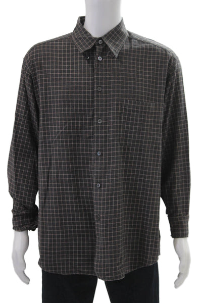 Ermenegildo Zegna Mens Cotton Plaid Print Casual Button Down Gray Size 1X