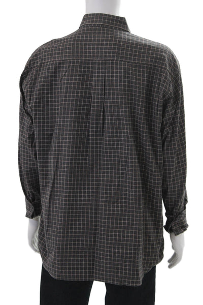 Ermenegildo Zegna Mens Cotton Plaid Print Casual Button Down Gray Size 1X