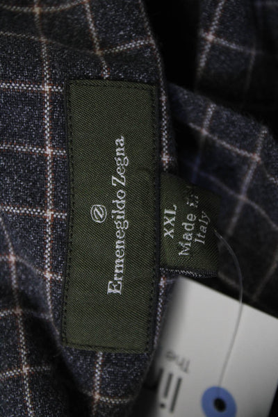 Ermenegildo Zegna Mens Cotton Plaid Print Casual Button Down Gray Size 1X