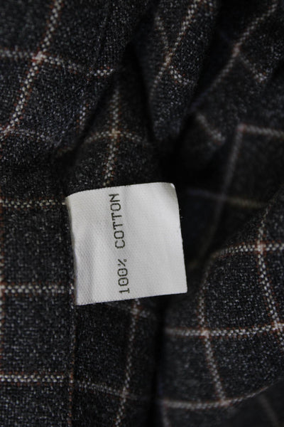 Ermenegildo Zegna Mens Cotton Plaid Print Casual Button Down Gray Size 1X