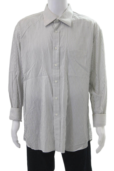 Ike Behar Mens Cotton Collared Striped Print Button Down Shirt White Size 35