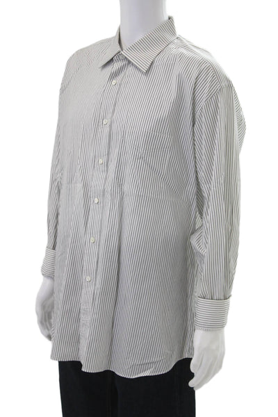 Ike Behar Mens Cotton Collared Striped Print Button Down Shirt White Size 35