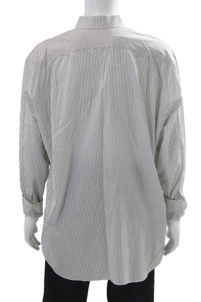 Ike Behar Mens Cotton Collared Striped Print Button Down Shirt White Size 35