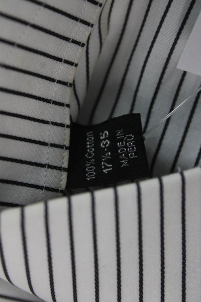 Ike Behar Mens Cotton Collared Striped Print Button Down Shirt White Size 35
