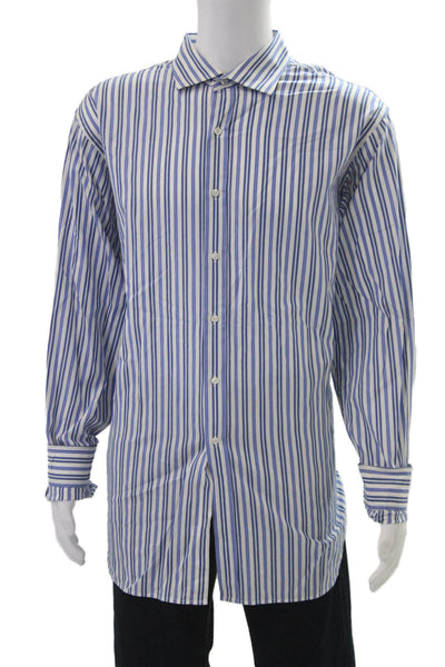 Ralph Lauren Mens Cotton Collared Striped Button Down Shirt Blue Size 1X
