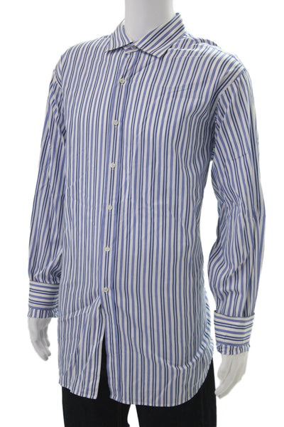Ralph Lauren Mens Cotton Collared Striped Button Down Shirt Blue Size 1X