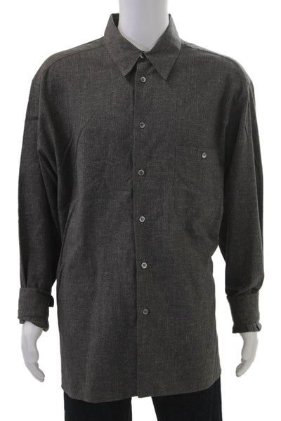 Ermenegildo Zegna Mens Cotton Pocketed Detail Button Down Shirt Gray Size 1X