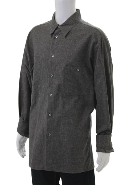 Ermenegildo Zegna Mens Cotton Pocketed Detail Button Down Shirt Gray Size 1X