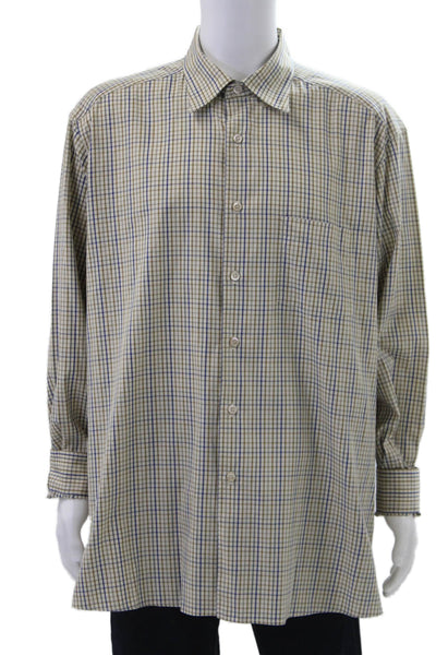 Ermenegildo Zegna Mens Cotton Collared Geometric Print Button Down Beige Size 1X