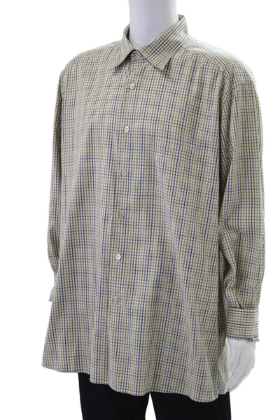 Ermenegildo Zegna Mens Cotton Collared Geometric Print Button Down Beige Size 1X