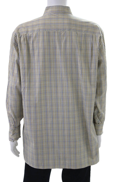 Ermenegildo Zegna Mens Cotton Collared Geometric Print Button Down Beige Size 1X