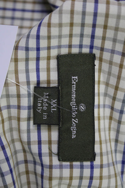Ermenegildo Zegna Mens Cotton Collared Geometric Print Button Down Beige Size 1X