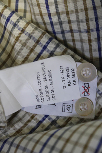 Ermenegildo Zegna Mens Cotton Collared Geometric Print Button Down Beige Size 1X