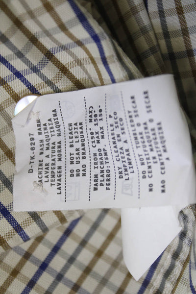 Ermenegildo Zegna Mens Cotton Collared Geometric Print Button Down Beige Size 1X