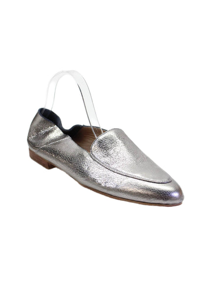 Kaanas Womens Slip On Round Toe Metallic Leather Loafers Silver Size 10