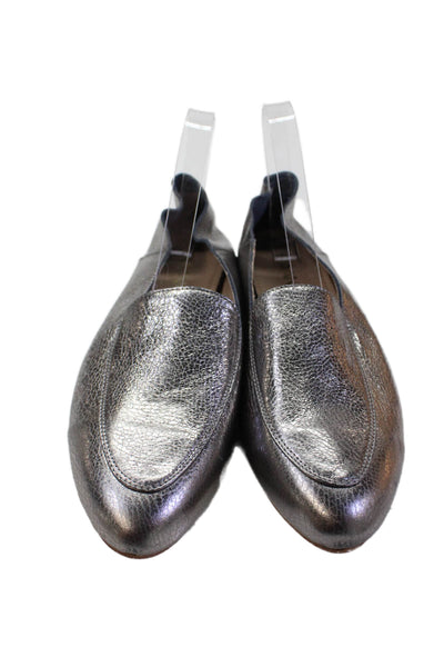 Kaanas Womens Slip On Round Toe Metallic Leather Loafers Silver Size 10