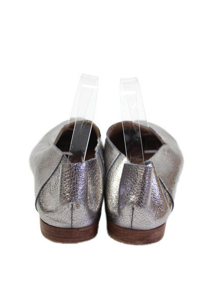Kaanas Womens Slip On Round Toe Metallic Leather Loafers Silver Size 10