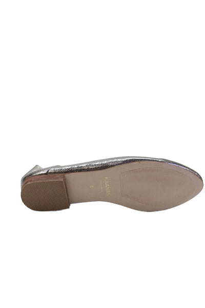 Kaanas Womens Slip On Round Toe Metallic Leather Loafers Silver Size 10