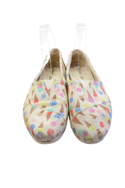 TOMS Womens Canvas Ice Cream Print Slip On Casual Shoes Beige Size 7