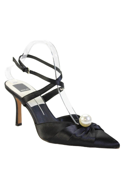 Dolce Vita Womens Stiletto Faux Pearl Satin Ankle Strap Pumps Black Size 9