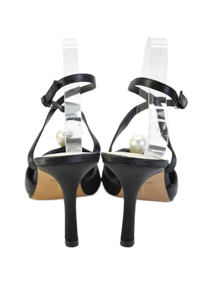 Dolce Vita Womens Stiletto Faux Pearl Satin Ankle Strap Pumps Black Size 9