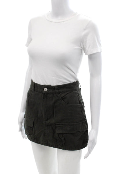 Zara Womens Cargo Mini Skort Dark Gray Check Cotton Blend Size S