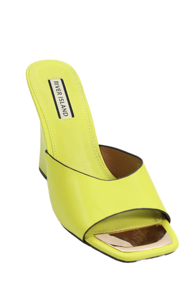 River Island Womens Leather Square Open Toe Slip-On Wedge Heels Yellow Size 4