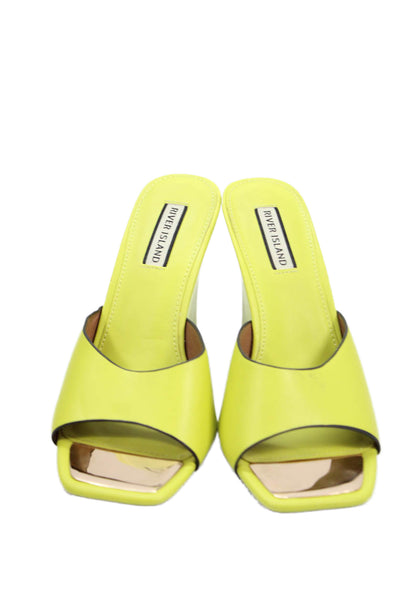 River Island Womens Leather Square Open Toe Slip-On Wedge Heels Yellow Size 4