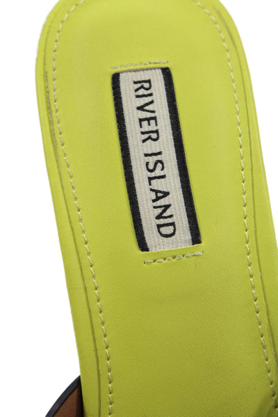 River Island Womens Leather Square Open Toe Slip-On Wedge Heels Yellow Size 4