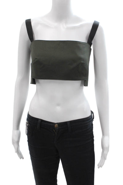 Zara Women Cropped Black Sleeveless Square Neck Tank Button Size S
