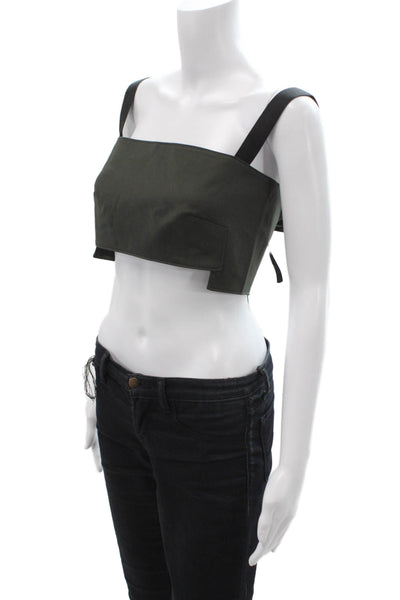 Zara Women Cropped Black Sleeveless Square Neck Tank Button Size S