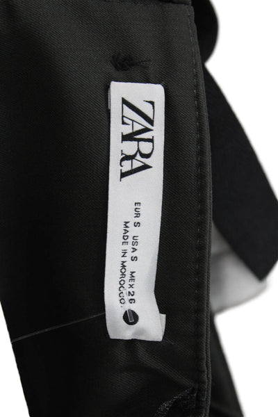 Zara Women Cropped Black Sleeveless Square Neck Tank Button Size S