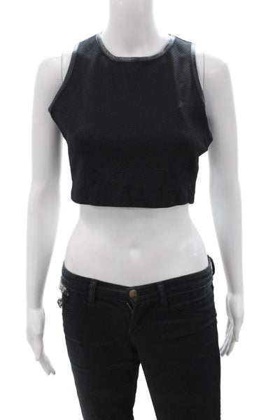Twenty Women Cropped Tank Black Crew Neck Zip Biker Size M