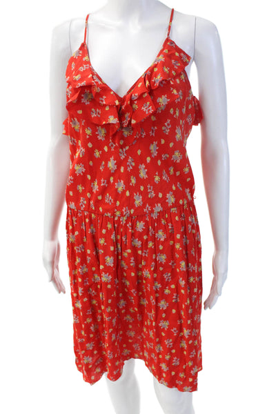 Rebecca Taylor Women Red Floral Sundress V-Neck Sleeveless Polyester Size 1