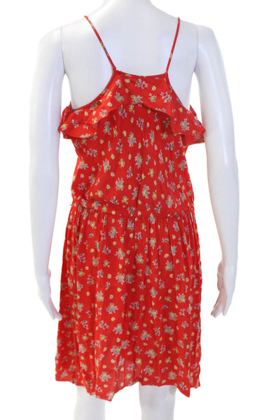 Rebecca Taylor Women Red Floral Sundress V-Neck Sleeveless Polyester Size 1