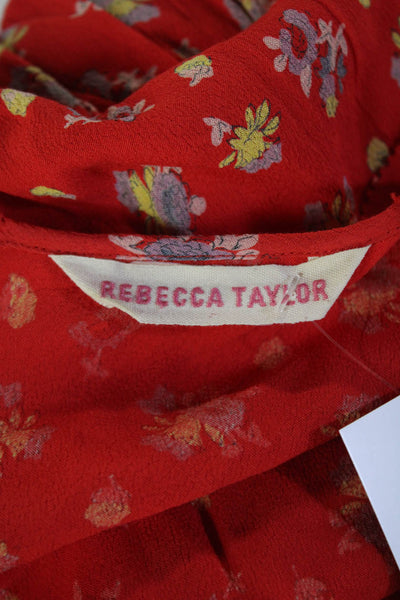 Rebecca Taylor Women Red Floral Sundress V-Neck Sleeveless Polyester Size 1