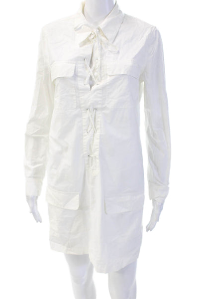 Equipment Femme Women Shirt Dress White Collar Button Long Sleeve Cotton Size S