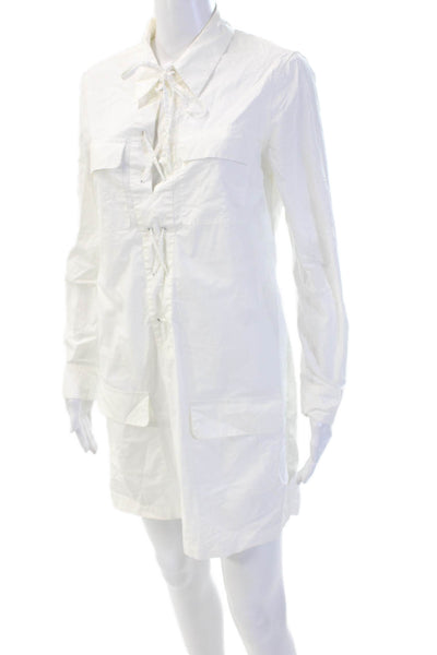 Equipment Femme Women Shirt Dress White Collar Button Long Sleeve Cotton Size S