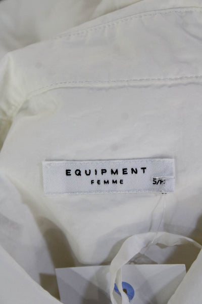Equipment Femme Women Shirt Dress White Collar Button Long Sleeve Cotton Size S