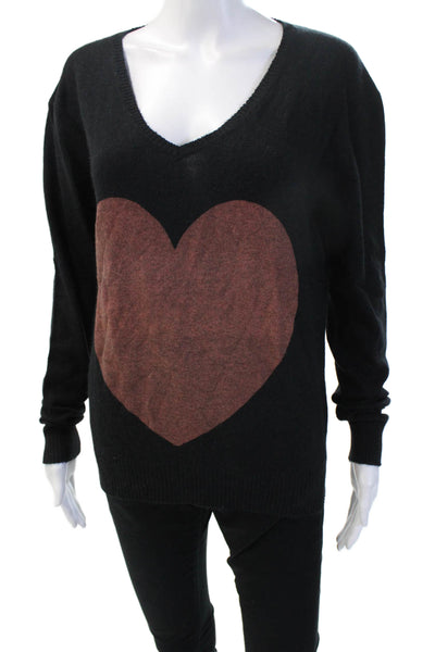 Wildfox Unisex Black V-Neck Graphic Heart Pullover Sweater Long Sleeve Size XS