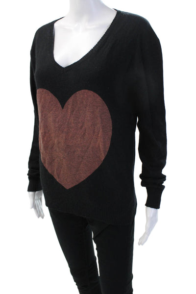 Wildfox Unisex Black V-Neck Graphic Heart Pullover Sweater Long Sleeve Size XS