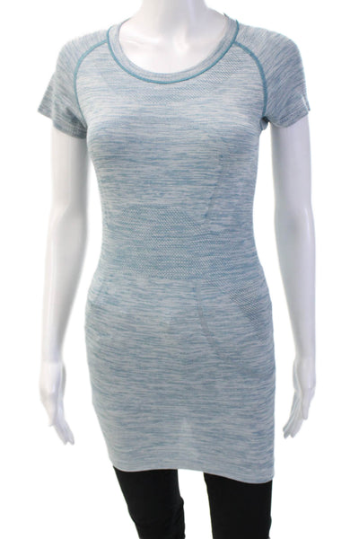 Lululemon Women Light Blue Nylon-Blend Tunic Crew-Neck Short Sleeve Size 4