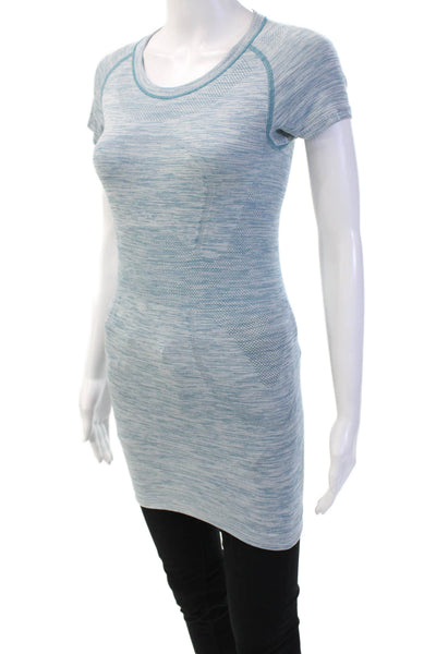 Lululemon Women Light Blue Nylon-Blend Tunic Crew-Neck Short Sleeve Size 4