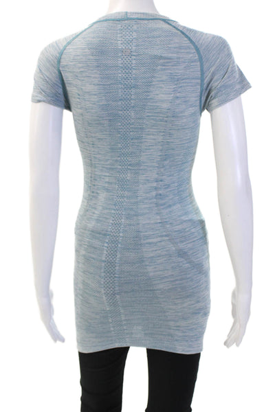 Lululemon Women Light Blue Nylon-Blend Tunic Crew-Neck Short Sleeve Size 4
