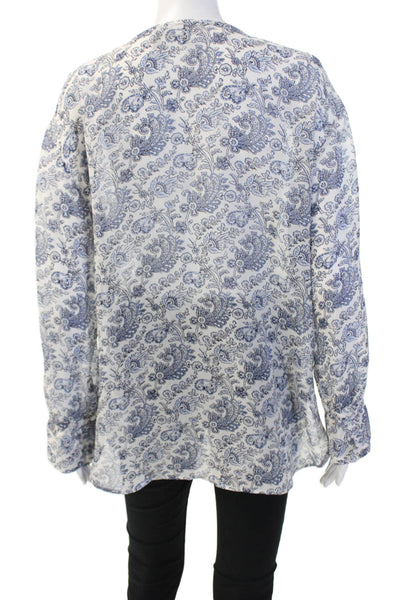 Theory Women Silk Paisley Tunic Blouse Blue Lace-Up Long Sleeve Size M