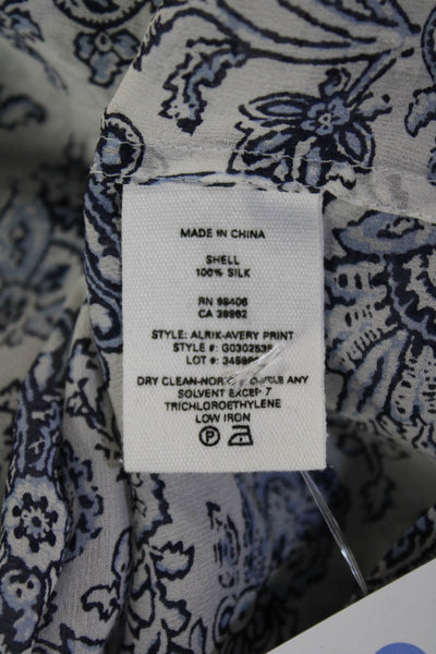 Theory Women Silk Paisley Tunic Blouse Blue Lace-Up Long Sleeve Size M